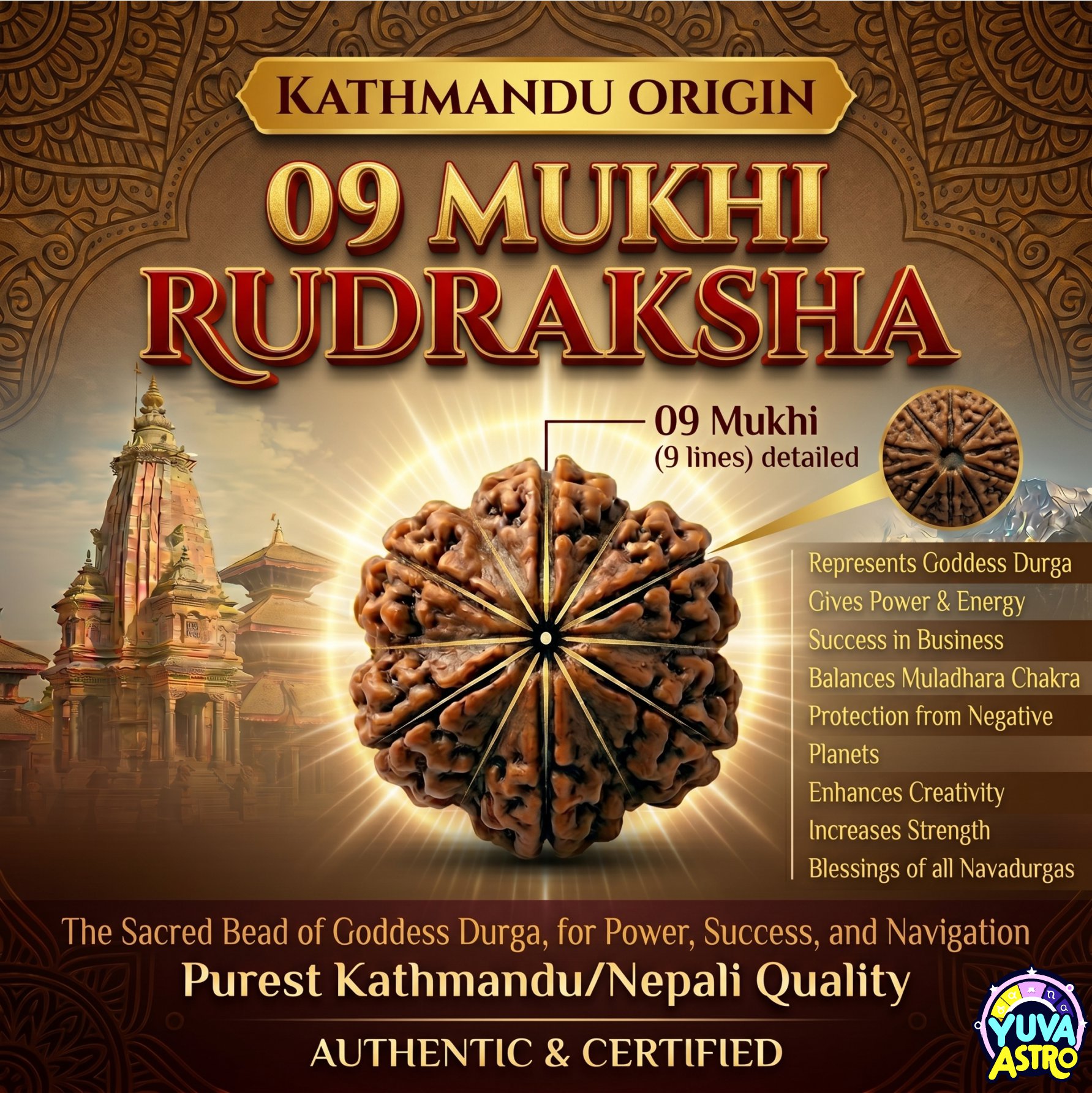 Kathmandu Origin 9 Mukhi Rudraksha