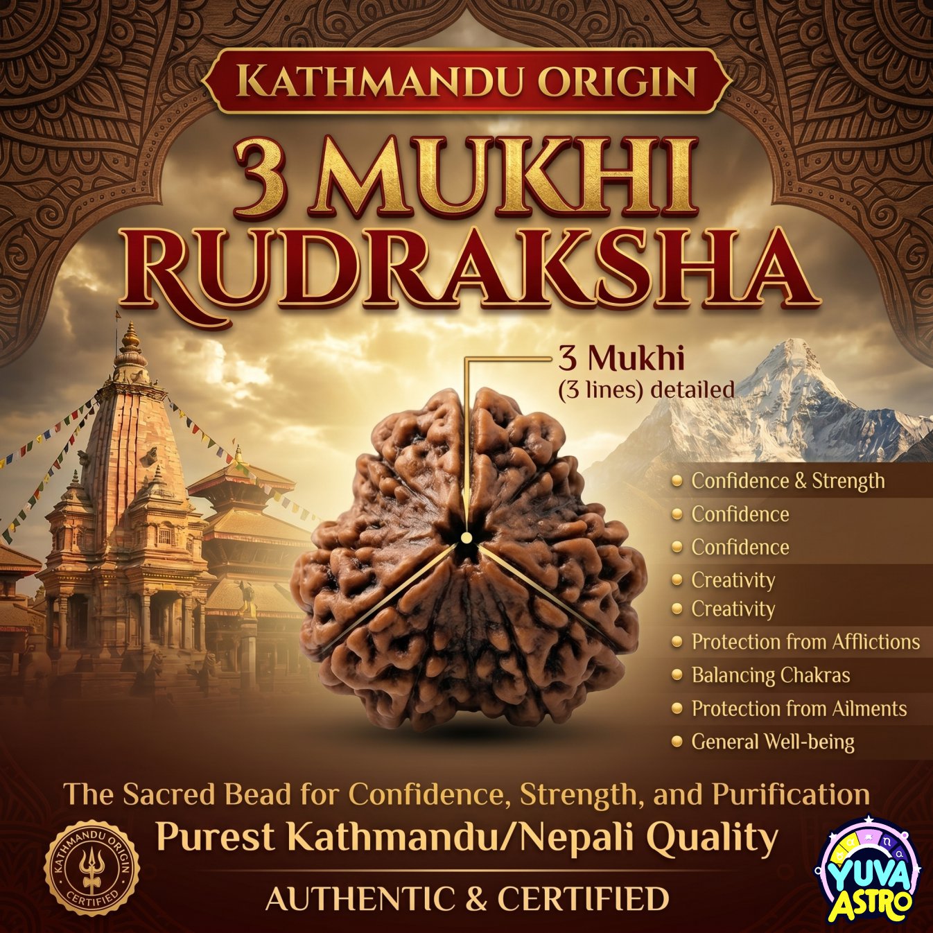 Kathmandu Origin 3 Mukhi  Rudraksha